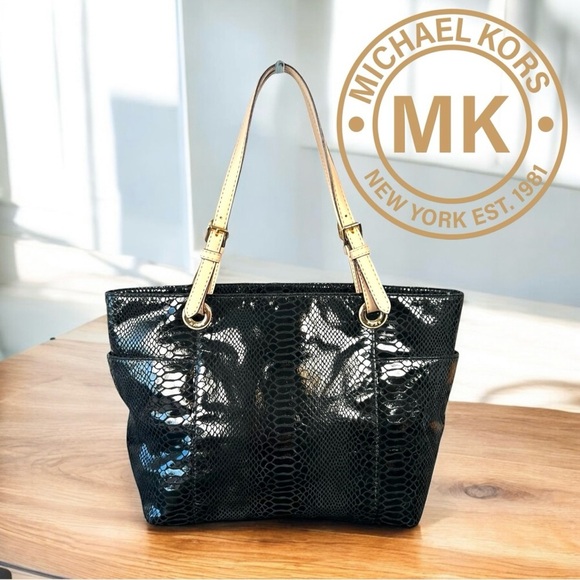 Michael Kors Black Embossed Python Tote Bag - Picture 1 of 10